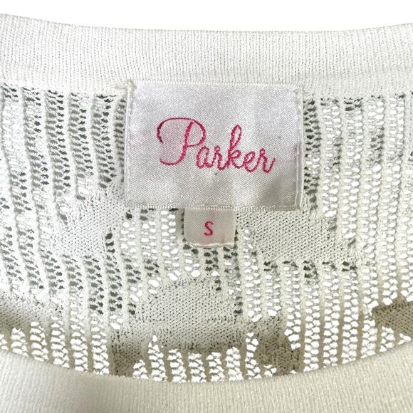 Parker White Sheer Long Sleeve Scroll Pattern Knit Layering Cropped Top Sweater - Picture 10 of 12